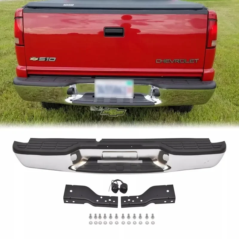 Chrome Assembly Rear Step Bumper  for 1998-2004 Chevy S10 GMC Sonoma Fleetside GM1101102