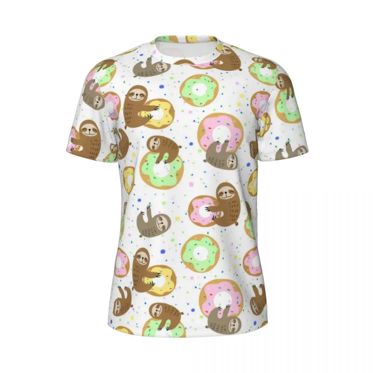 Sprinkle Doughnut Print Sportswear T-Shirt Summer Cute Sloth Street Style T-Shirts Hip Hop Tee Shirt For Men Graphic Clothing