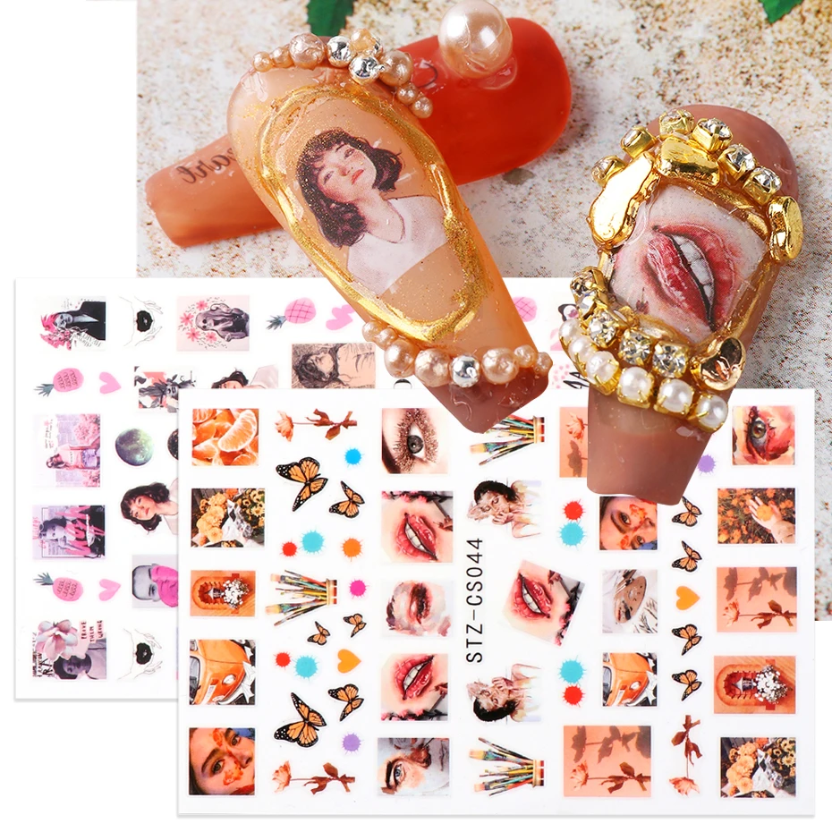 1pcs Paintings Maiden Nail Stickers Figure Sculpture Sexy Lips Nails Sliders Paper Avocado Cartoon Manicure Foils BESTZCS034-049