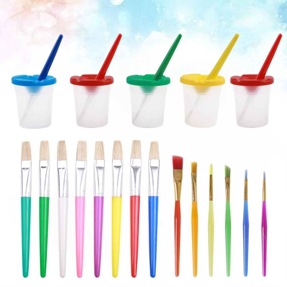 

19 Pcs Children's Graffiti Brush Set Watercolor Paint Kit Painting Washing Cups