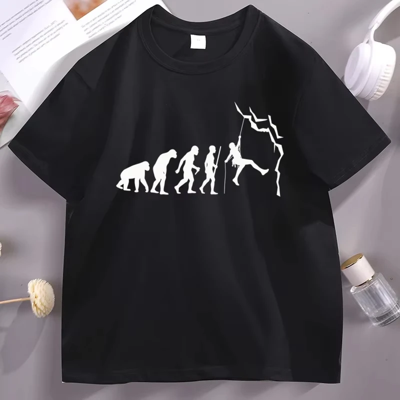 Funny Evolution of Rockclimbing T-shirt Men Outwear Climbing T Shirt Casual Short Sleeve Tees Breathable Cotton Mans Clothing