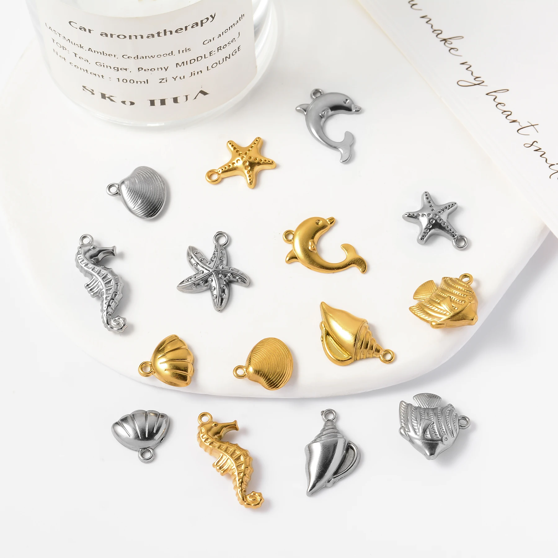 5 sztuk ze stali nierdzewnej zwierząt oceanicznych rozgwiazda konik morski muszla ryby delfin Charms wisiorek dla naszyjnik DIY akcesoria do wyrobu biżuterii — zdjęcie 6