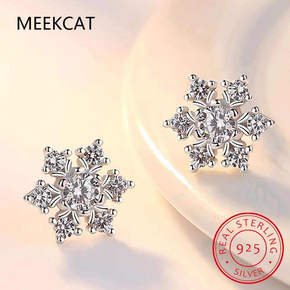 

D Color Dazzling Moissanite Earrings 925 Sterling Silver Trendy Cute Snowflake Stud Earrings For Women Fine Jewelry MSE0097