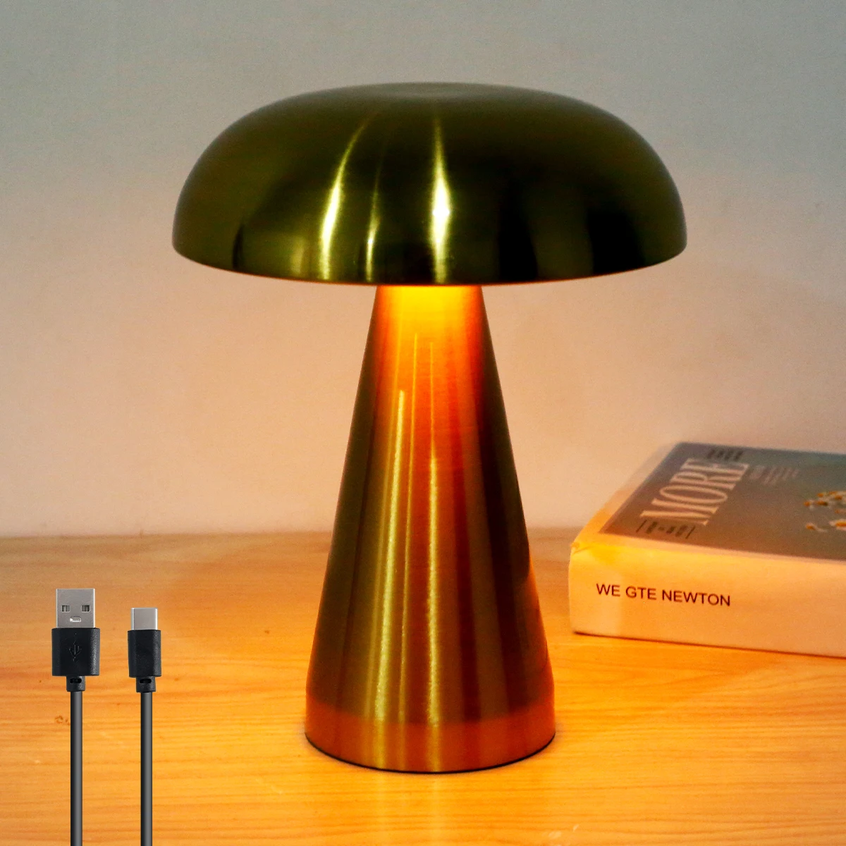 LED Desk Light Mushroom Table Lamp Portable Cordless USB Rechargeable Touch Control Night Light with 3 Color Dimming for Bedroom