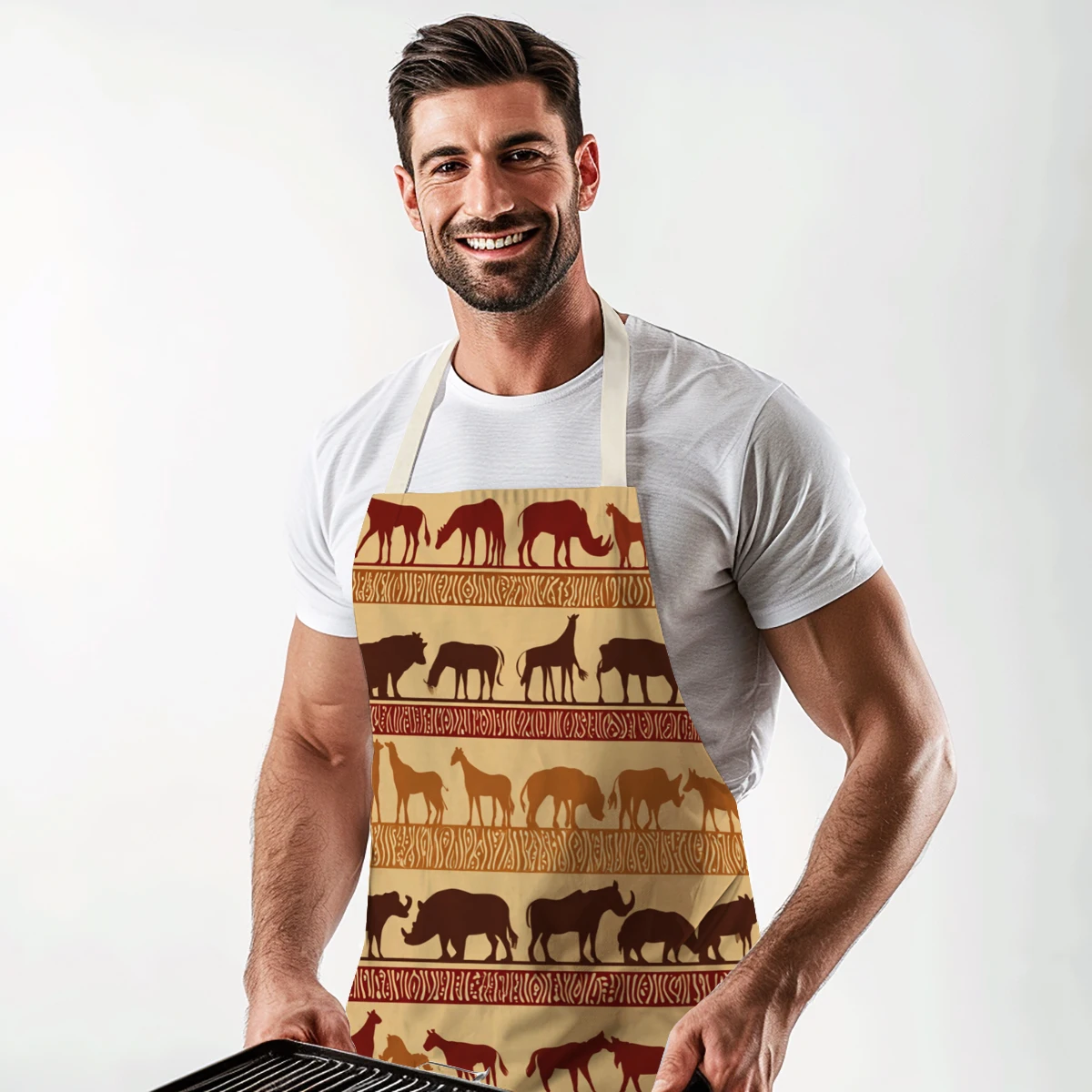 African Wild Animal Pattern Polyester Apron - Stylist Cooking Baking Apron, Artistic Crafting Apron for Home & Studio Use