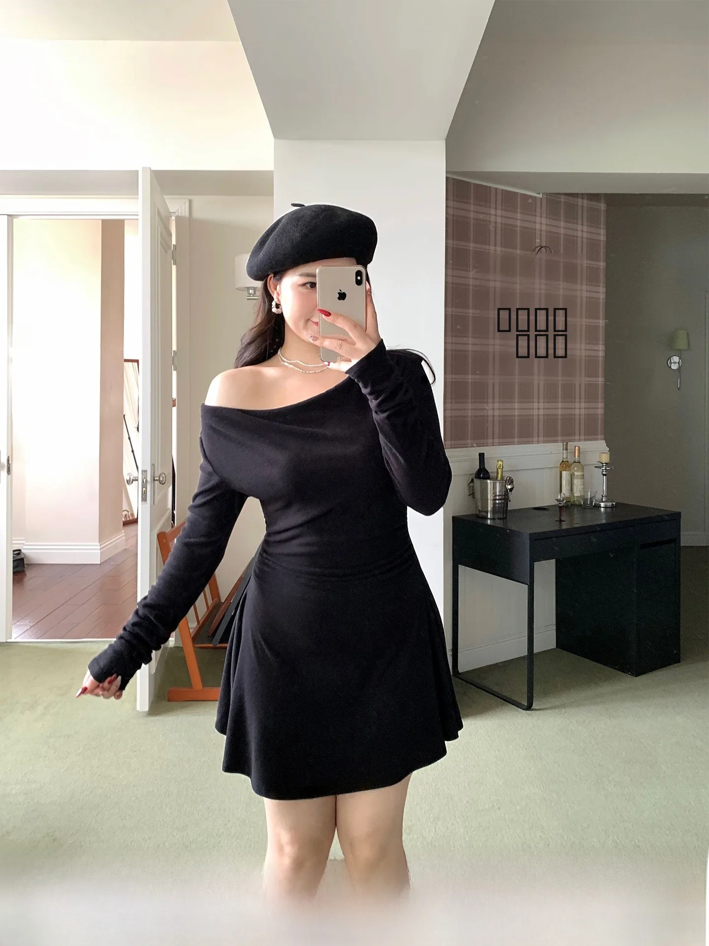 

Вязаное платье большого размера А-силуэта с завязками, черное, с высокой талией, повседневное, для полных женщин