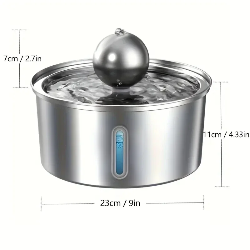 3.2L Water Level Window Pet Water Fountain With Ball Stainless Steel USB Plug Cat Fountain Cat Water Dispenser For Cats Dogs