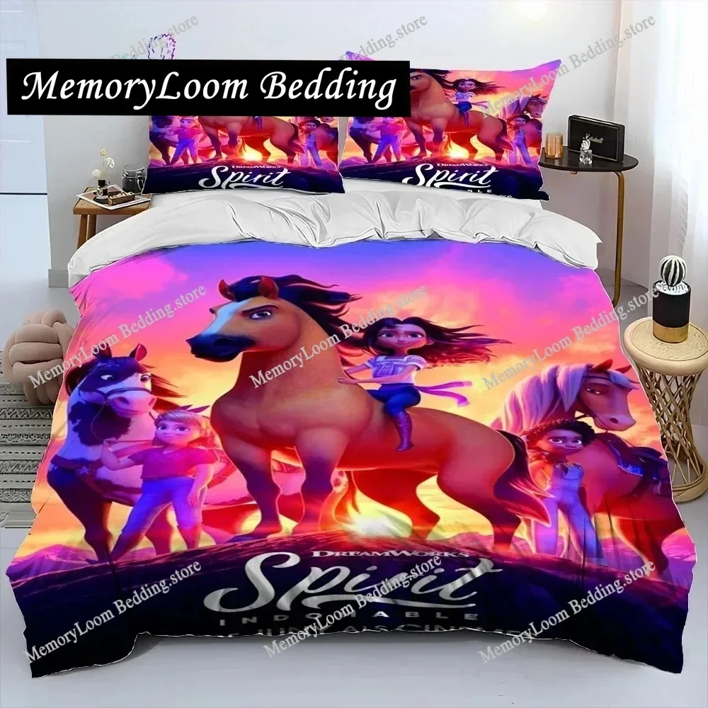 Spirit Riding Free Horses Cartoon Bedding Set Single Twin Full Queen King Size Bed Set Adult Kid Bedroom Bedding Gift