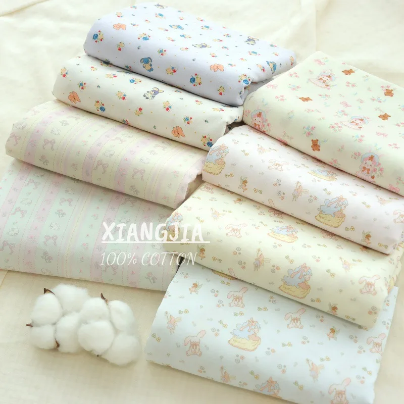 

40 cotton poplin, a large collection of cute cartoon rabbits, summer new digital printing, children's clothing fabrics
