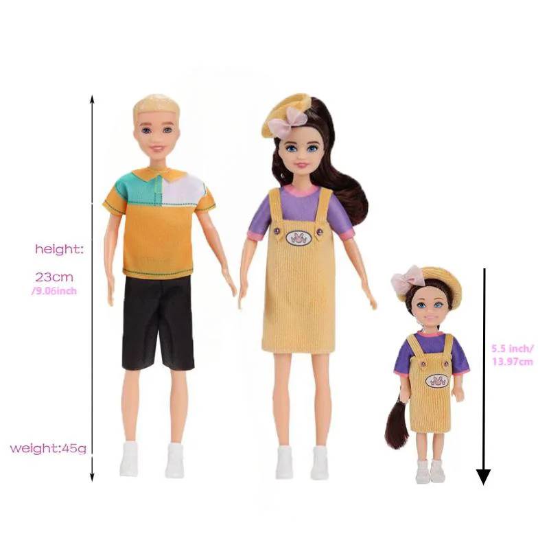 Hot Sale 4 Person / Lot 9 Inch 5.5' Dolls Lover Couple Set DIY Family Game Sister Brother Play Toy Gifts