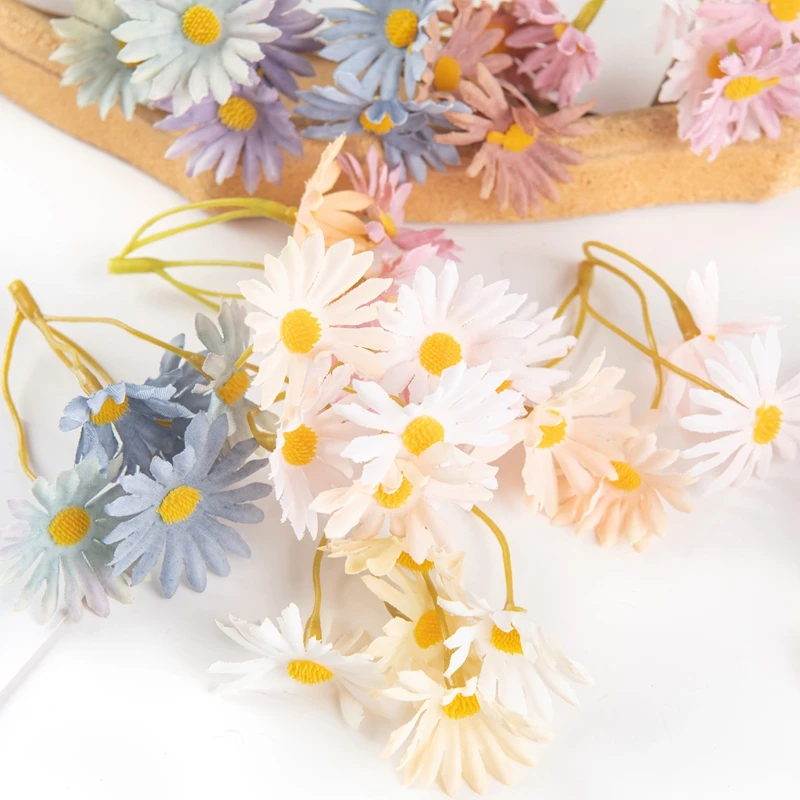 5PCS Artificial Flowers Mini Wedding Valentine\'s Day Bouquet Silk Daisy New Year Outdoor decora Home Scrapbook Needlework Candy