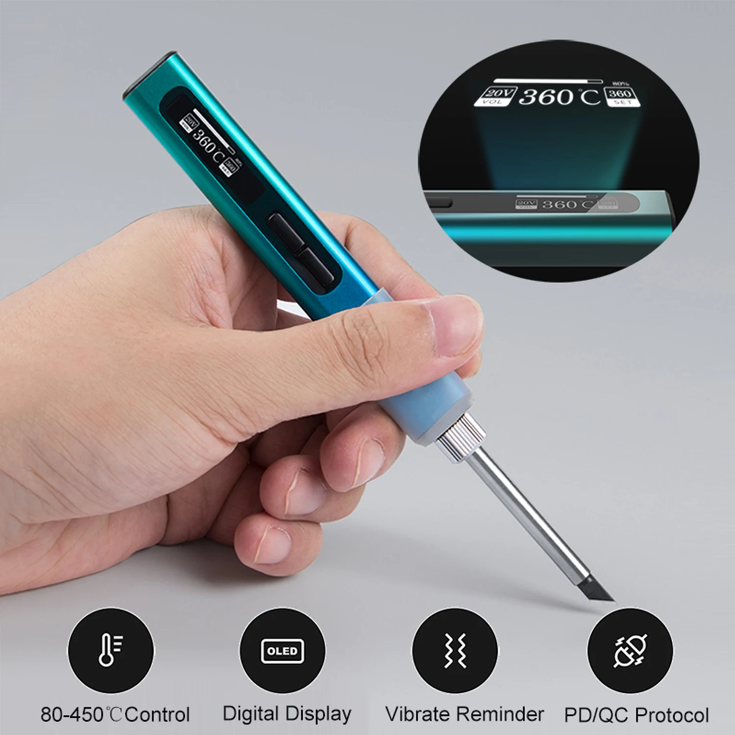 RGS65 65W 펜슬형 스마트 지능형 미니 휴대용 미니 전기 납땜 인두기 OLED 디스플레이 수리 용접 도구