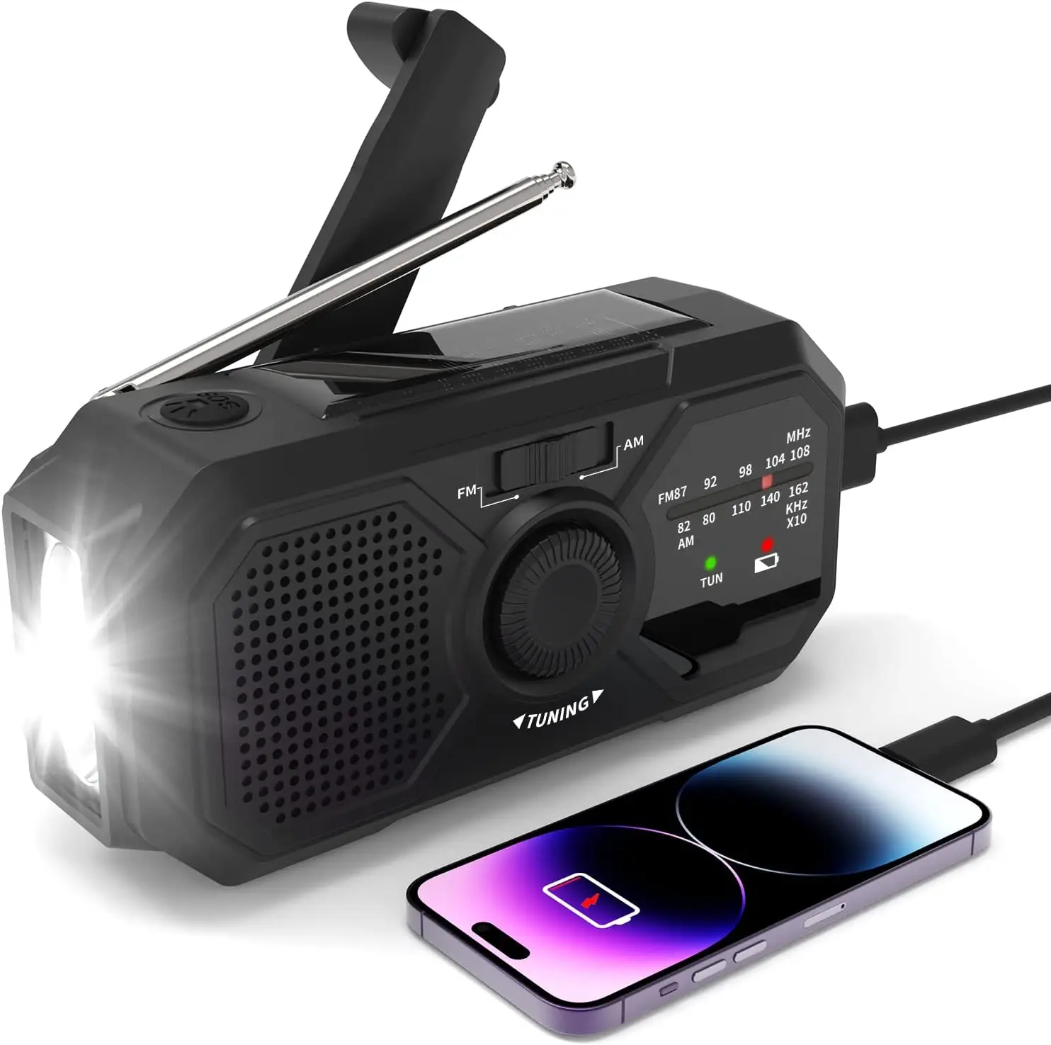 

Multifunctional Emergency Radio Solar-powered AM/FM/WB Hand-crank Radio Rechargeable Flashlight