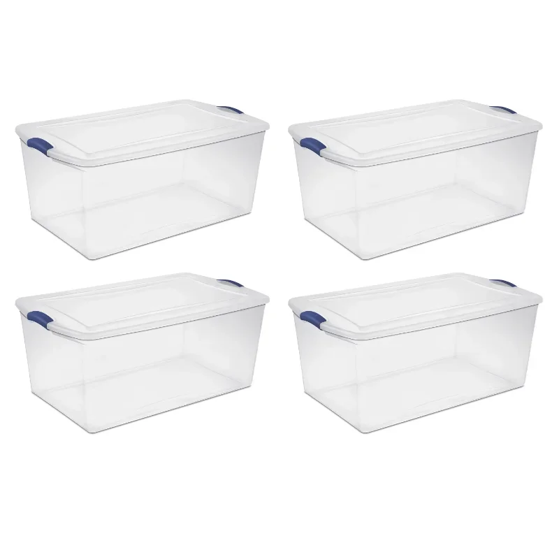 105 Qt. Latch Box Plastic, Stadium Blue, Set of 4storage  storage boxes  storage box