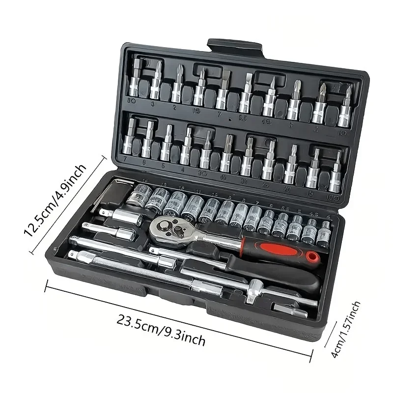 

46PCS Household Auto Repair Tool Set, Motorcycle Repair Kit, Portable Bicycle Repair Socket Wrench FQ4553-fro