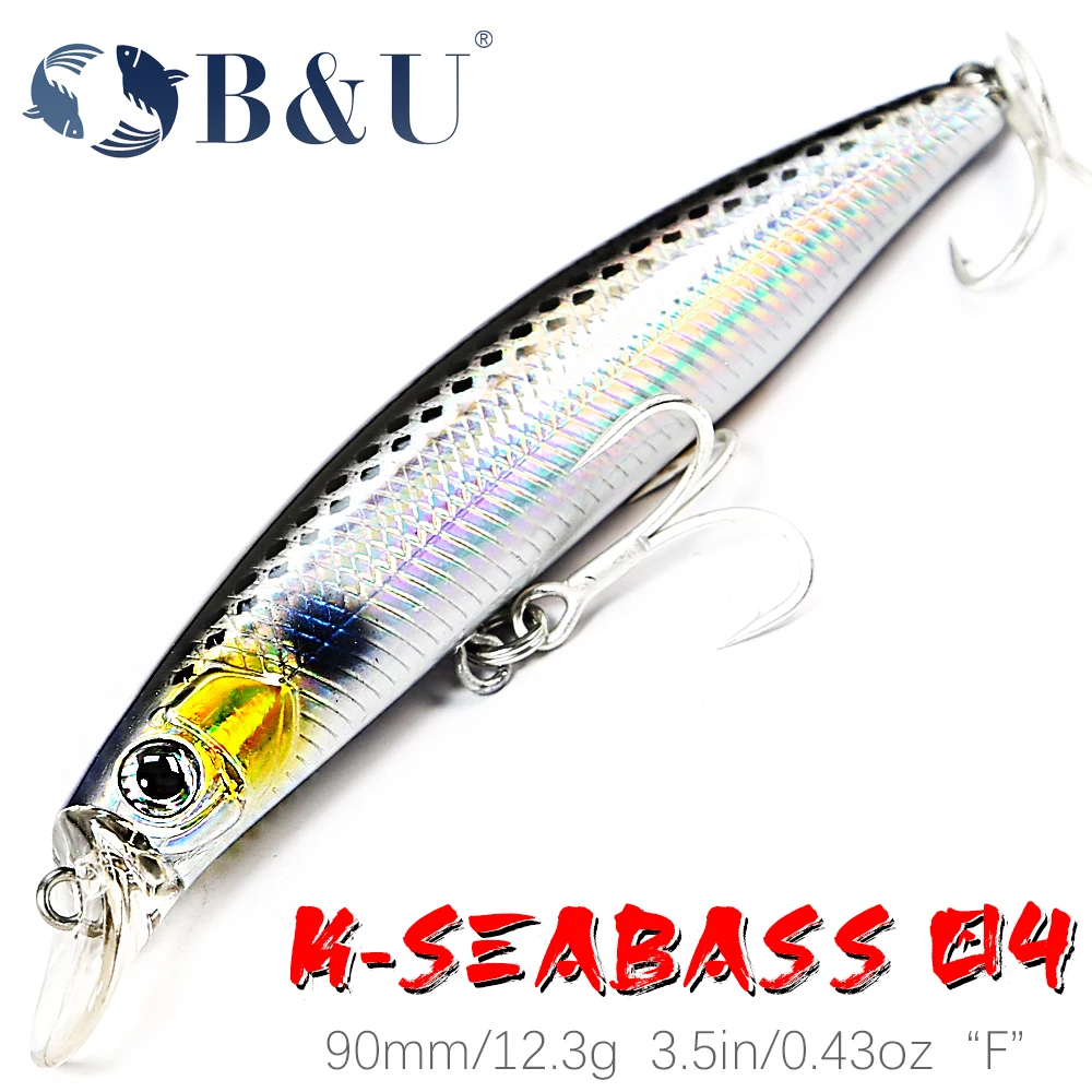 

B&U-Sea Slow Sinking Long Casting Minnow Fishing, Saltwater Wobbler, Jerkbaits, Swimbait, Bass, Tuna for Fishing, 90mm, 125mm