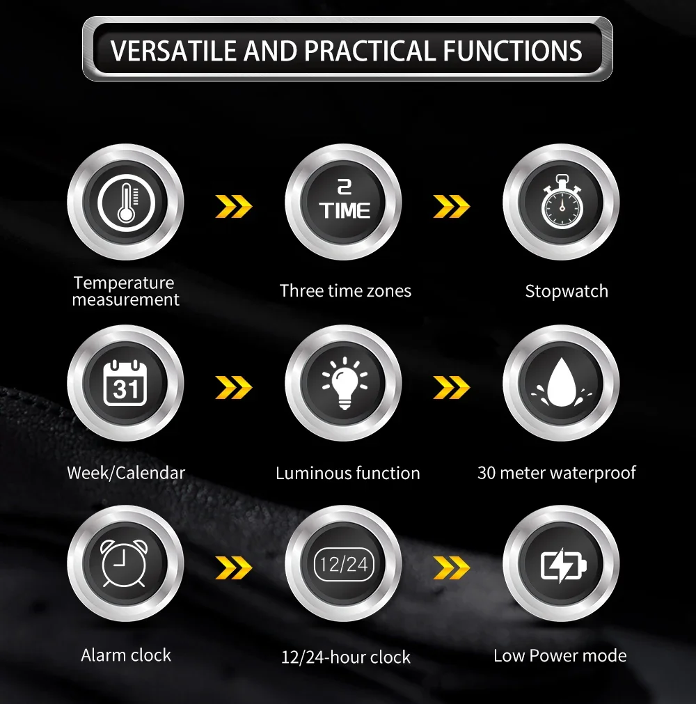 SANDA جديد SD6210 ساعة رجالية عصرية مقياس درجة الحرارة الذكي مقياس درجة الحرارة ساعة إلكترونية