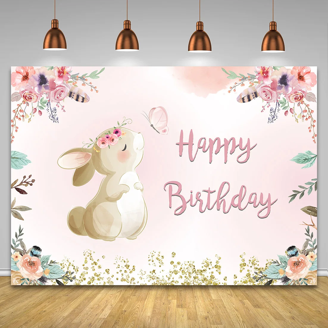 Bohemian Style Flowers Bunny Birthday Photography Backdrop Vinyl Backgrounds Party Wall for Decoration Children Baby Photophone