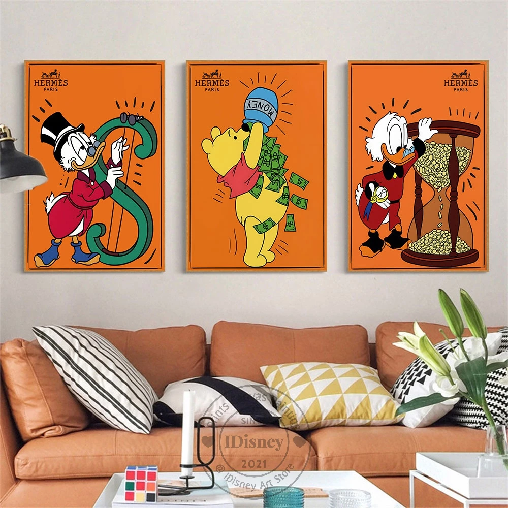 Disney Luxury Money Poster Donald Duck Winnie The Pooh Print Cartoon Characters Canvas Painting Home Wall Art Picture Room Decor