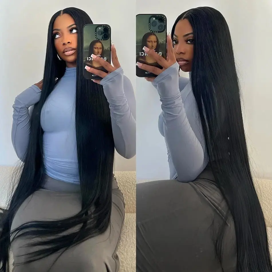 Rosabeauty 13x6 Straight Lace Front Wig Human Hair 13X4 Frontal Glueless 250 Density For Women 30 40 Inch