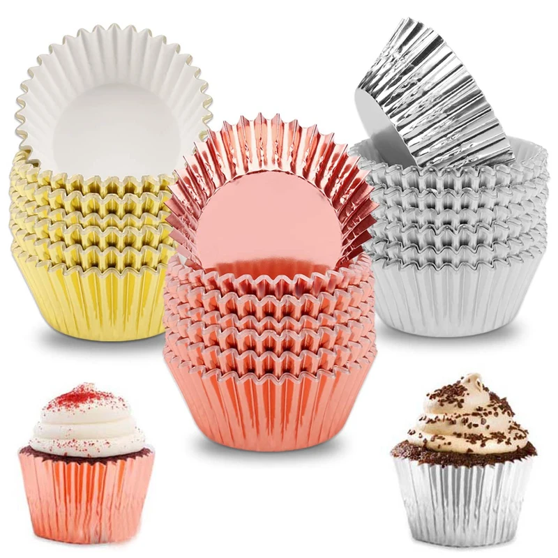 

50PCS Aluminum Foil Paper Cupcake Liners Cake Muffin Baking Cup Cake Mold Boxes Wrappers Case Holder Kitchen Accessories