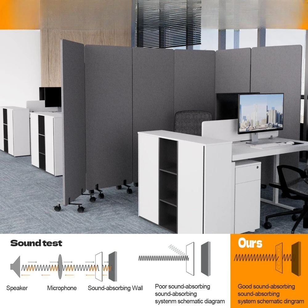 Room Divider with Wheels, 66in Office Dividers for Sound Proofing & Reducing, 3 Panel Sound Proof Dividers for Office Partitions