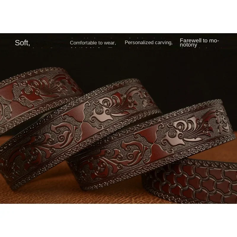 Cool Spicy Casual Carving Craft Dominant Claw Dragon Vintage Automatic Buckle Belt Fashionable and Personalized Men\'s Pant Belt