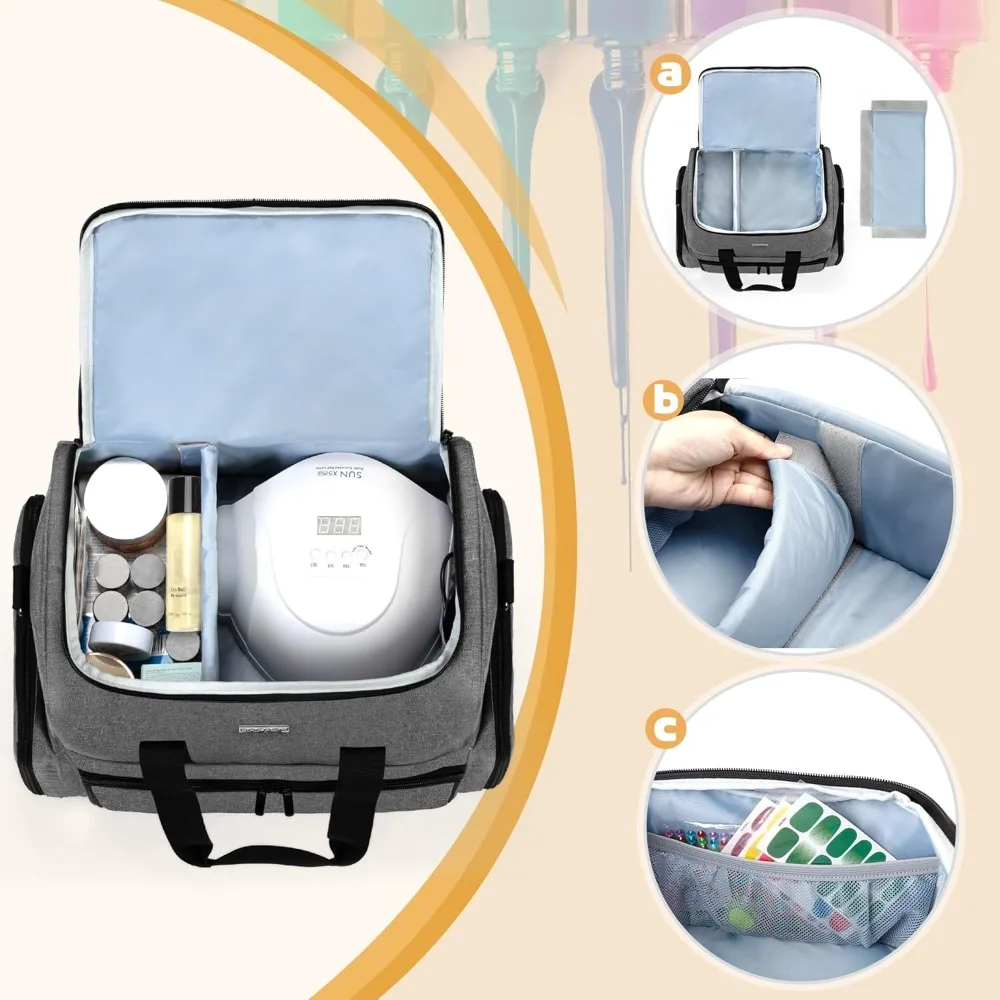 

Органайзер для лака для ногтей вмещает 80 бутылок (15 мл — 0,5 жидких унций) и УФ-лампа для ногтей, футляр для лака для ногтей с 2 съемными пакетами