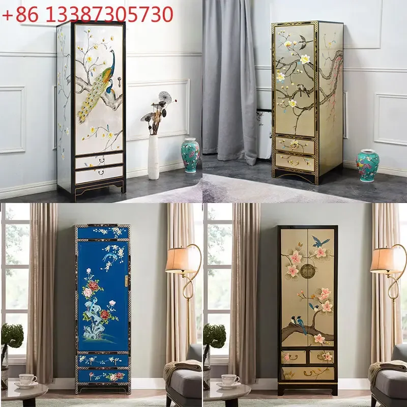 New Chinese retro hand-painted wardrobe light luxury gold foil paint painting gold painting wood