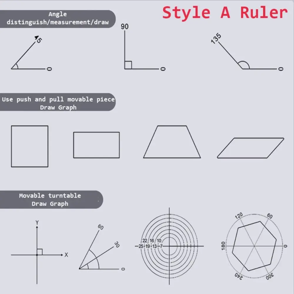 New School Office Supplies Creative Stationery Gift Learning Measuring Tool Geometric Drawing Protractor Ruler