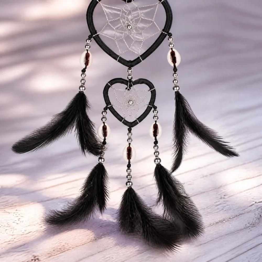 15.75inch Dream Catcher Wall Decor Black Heart-Shaped Hanging Dream Catcher Net Craft Boho Aesthetic Dream Catcher Ornament