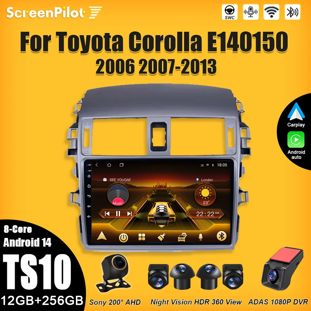 

For Toyota Corolla E140150 2006 2007-2013 Android 15 Multimedia Video Player Carplay Touch Screen RDS 8 Core 5G Wifi 2 din