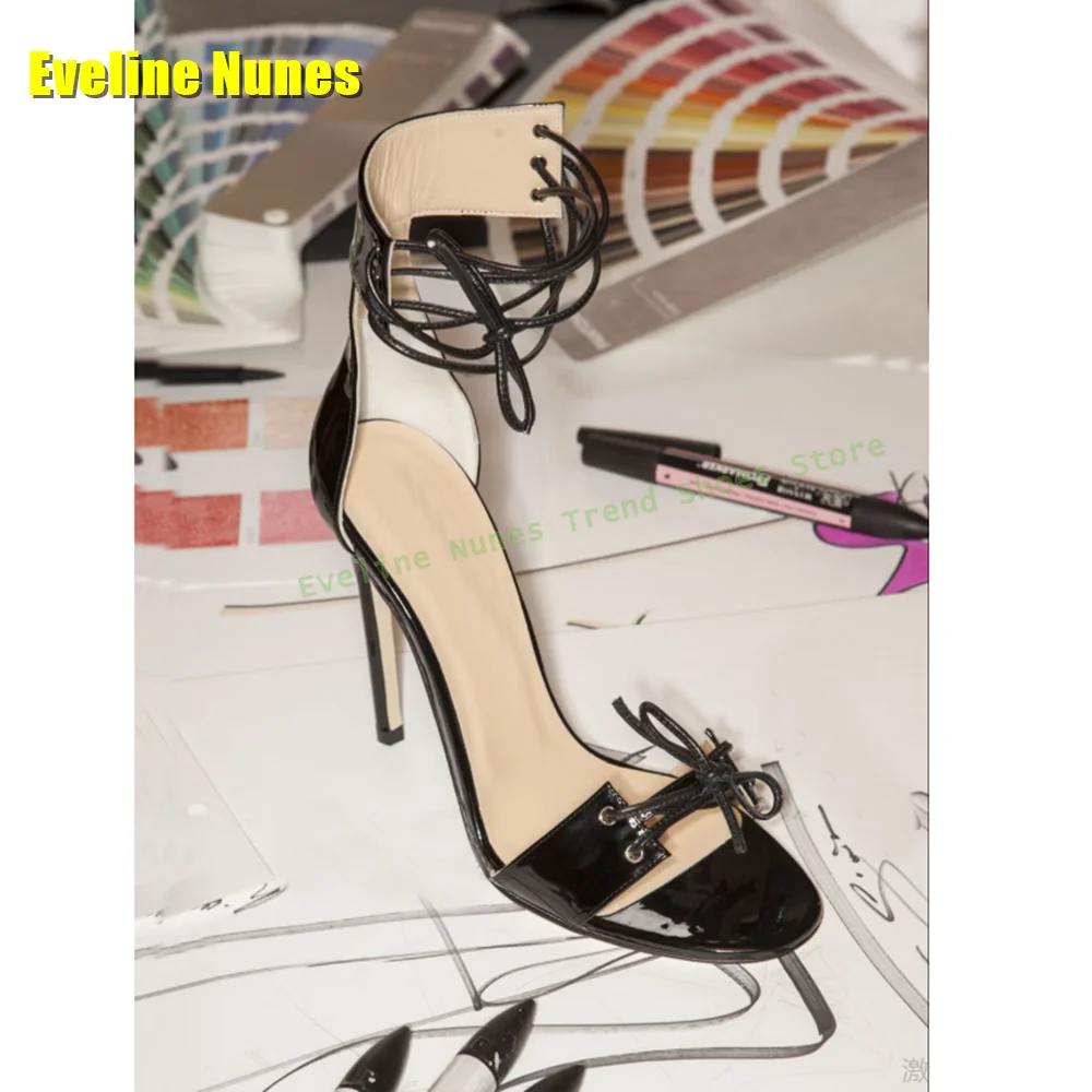

Black Ankle Strap Sexy Sandals Open Toe Stiletto Side Air Shallow Lace Up Women Party High Heels 2025 Summer Dress Casual Shoes