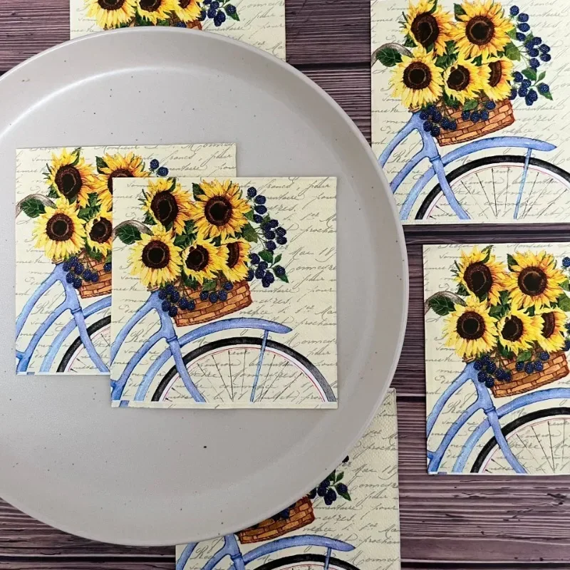 

20pcs 25*25cm 3-Ply Sunflower Bicycle Printed Paper Napkins Colored Napkins Paper Placemats Party Decoration Supplies Paper