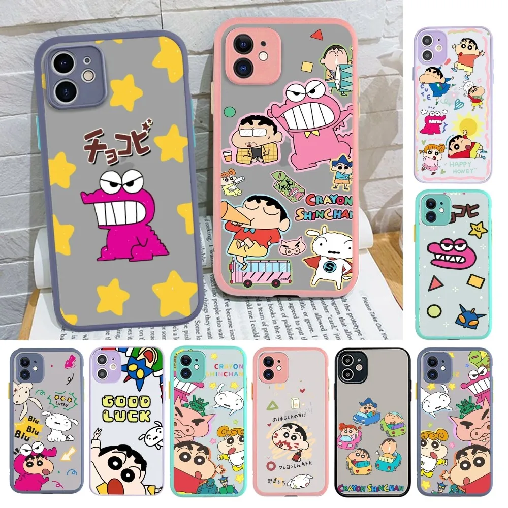 Cute-S-Shin-Boys-C-Chan-Anime-Crayon Phone Case for iPhone 14 11 12 13 Mini Pro Max 8 7 Plus X XR XS MAX Translucent Matte Cover