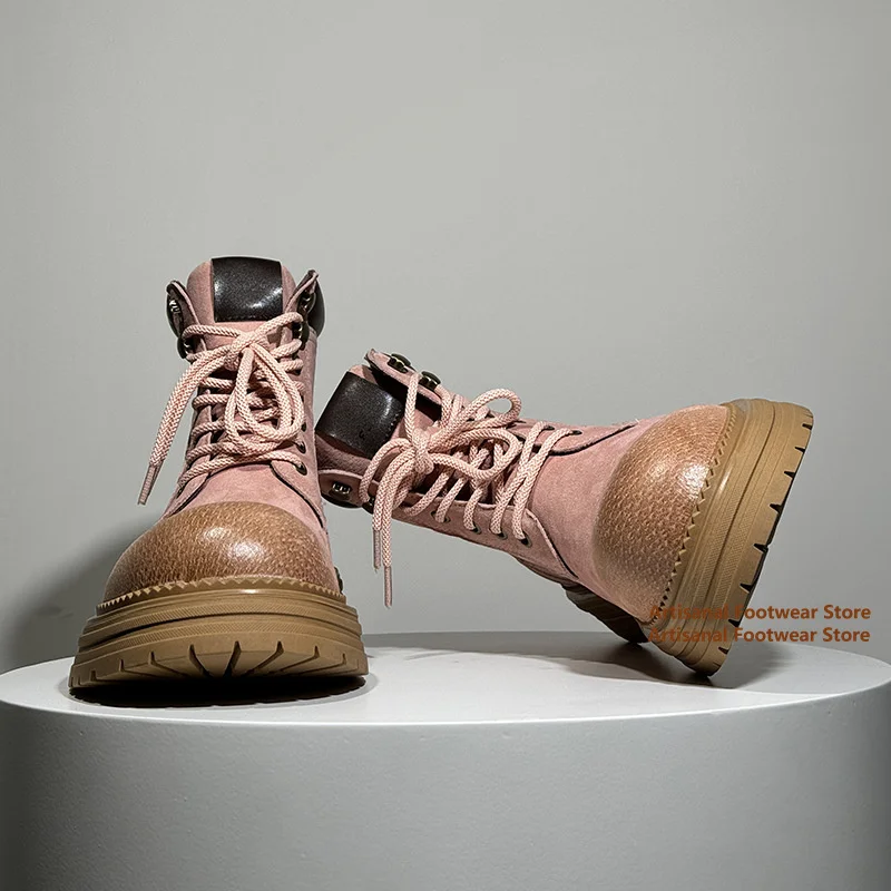 Thick-Soled Motorcycle Men's Boots Retro British Style Outdoor Leisure Hiking Workwear Ankle Boots Height Increasing Men Boots