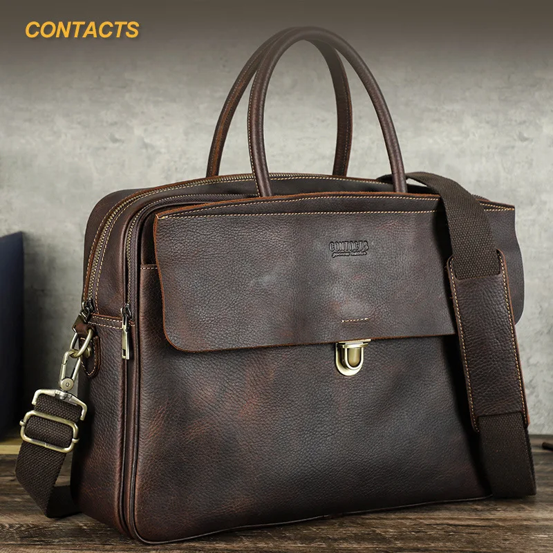 HTS-MB291 Retro Crazy Horse Skin 15.4-inch Laptop Bag,Multi Functional and Dual Use Crossbody Business Briefcase