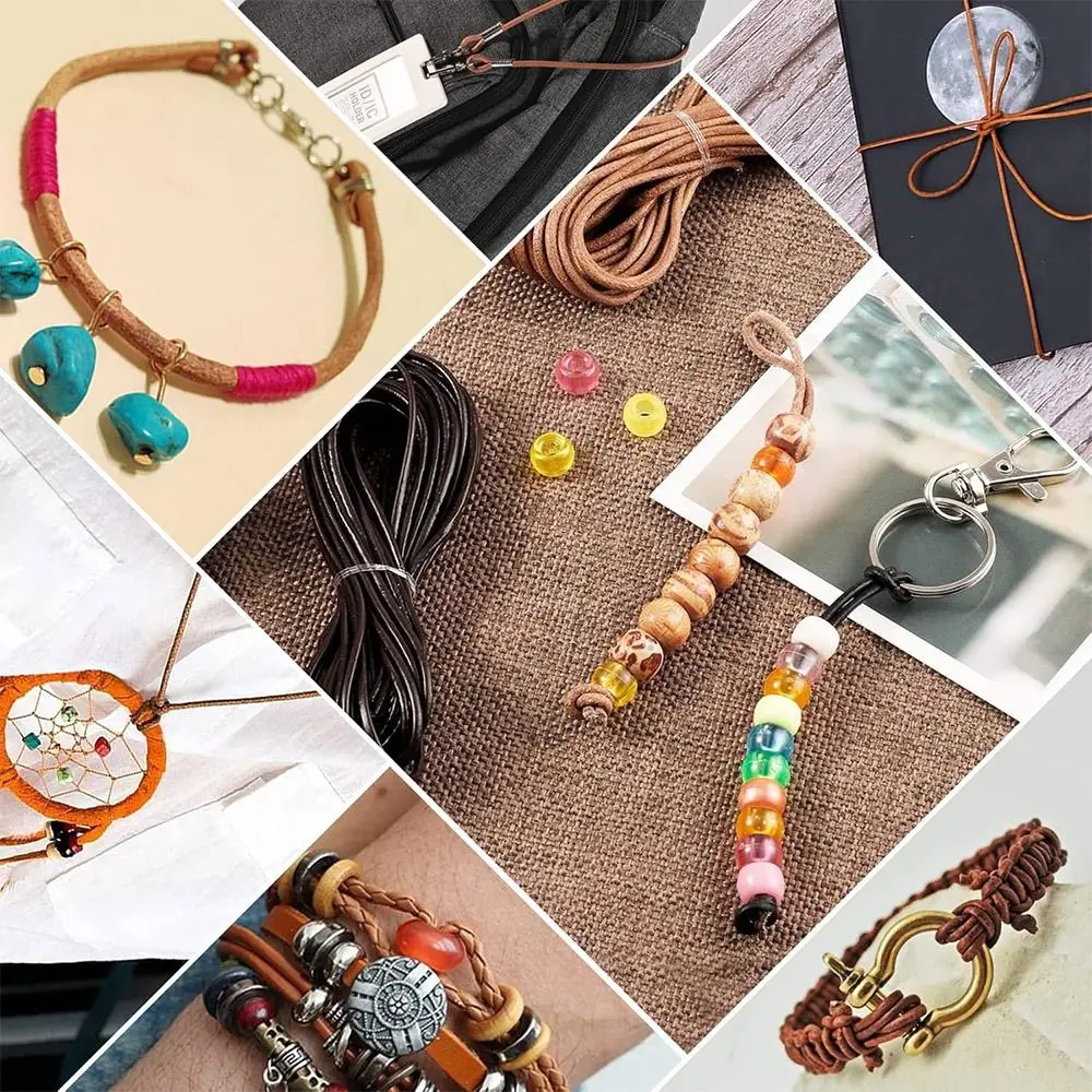 Retro Round Genuine Leather Cord Flat 5Meters Thong Cord String Rope DIY Necklace Bracelet