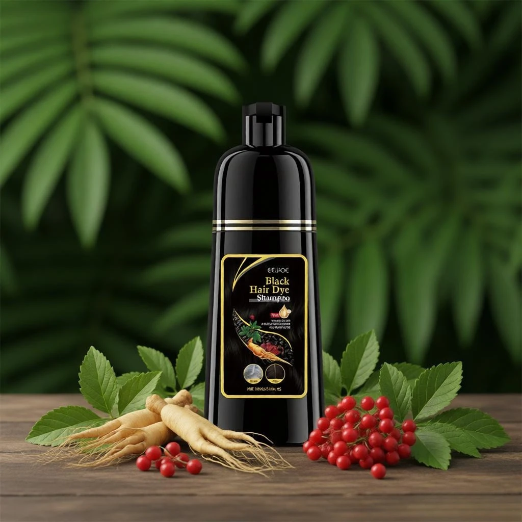 3 In 1 Black Hair Dye Shampoo Natural Ginseng Extract Quick 5 Mins Gray Hair Coverage Color Shampoo For Home Salon Daily Use