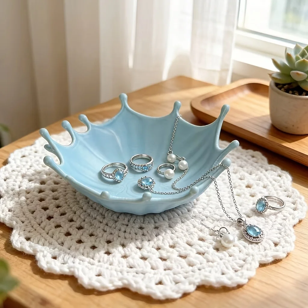 Water Splash Pattern Desktop Storage Tray, Nordic Style Jewelry Organizer, Holds Rings, Earrings, Keys & Cosmetics
