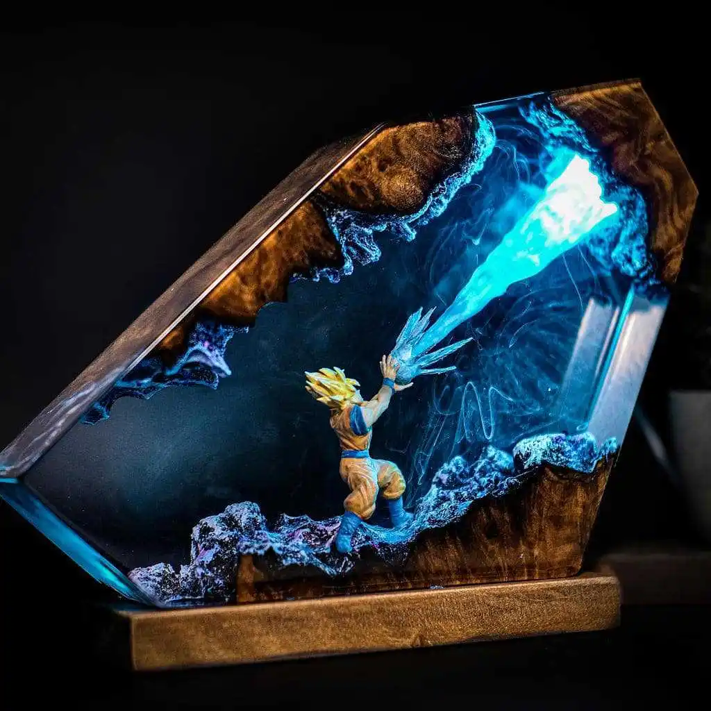 New Dragon Ball Z Action Scene Art Statue,Anime Collectible Desk Lamp & Decor Figure,Goku Kamehameha Epoxy Resin LED Night Light