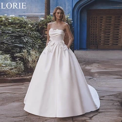 LORIE Elegant Satin Wedding Dresses Strapless Flower Appliques Draped A-Line Pleated Bride Prom Gown 2024 Bridal Gown Customized