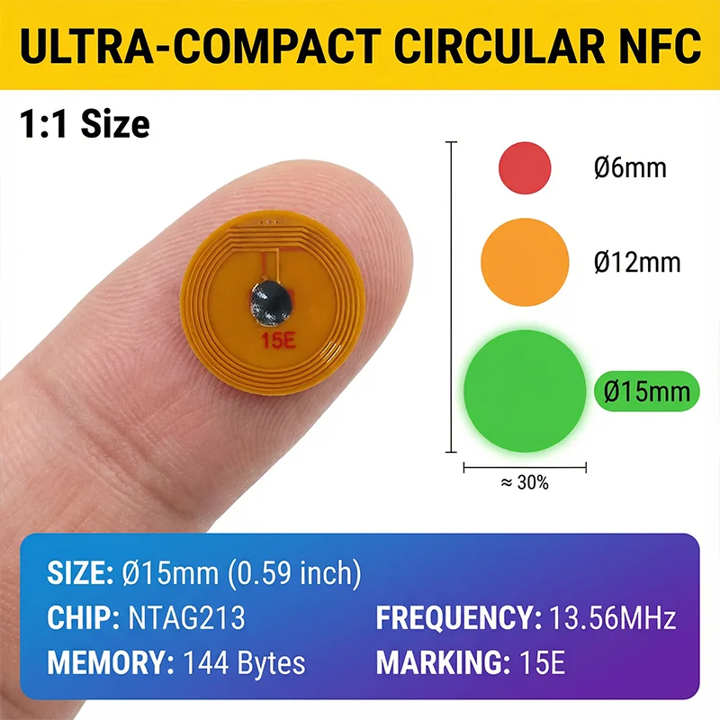 NTAG213 FPC RFID Tag, Mini Flexible, High Frequency, NFC, Electronic Mini Vehicle Tag with NXP Chip, 15mm