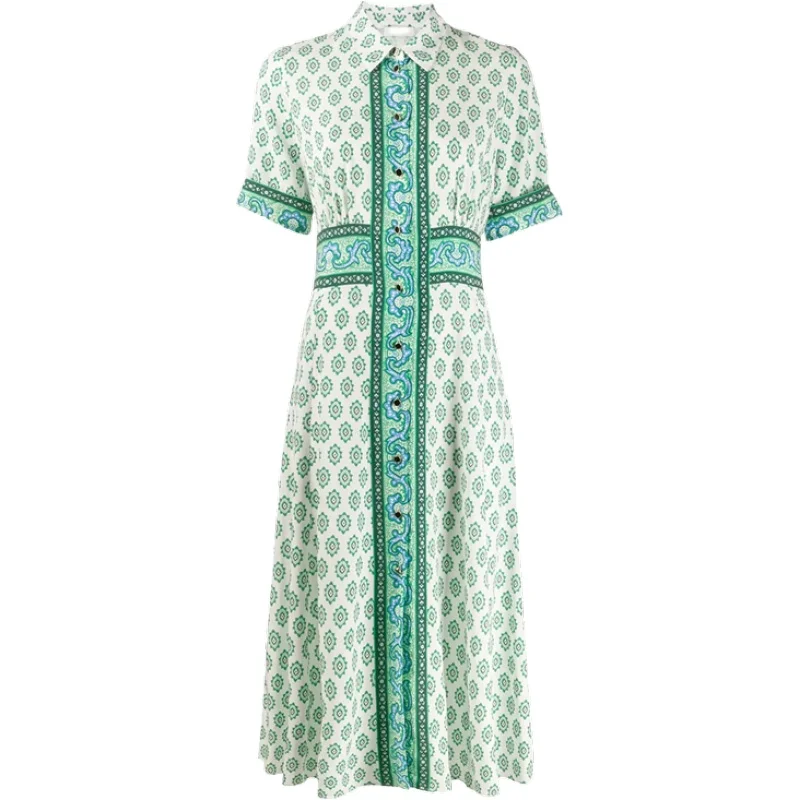 Verano estampado floral largo Dr mujer cuello cuadrado ort Sve estampado a cuadros longitud media een guingán Dr