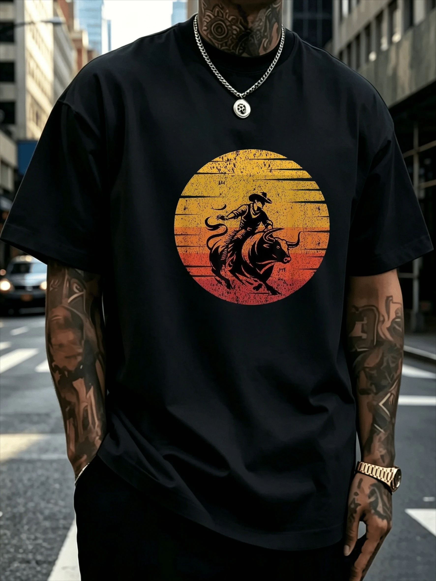 Women'S Fashion Wild West - Retro Distressed Cowboy Bull Riding Grafik