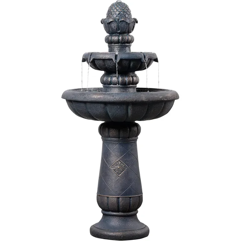 2-Tier Birdbath Water Fountain Outdoor Garden with Shallow Basin