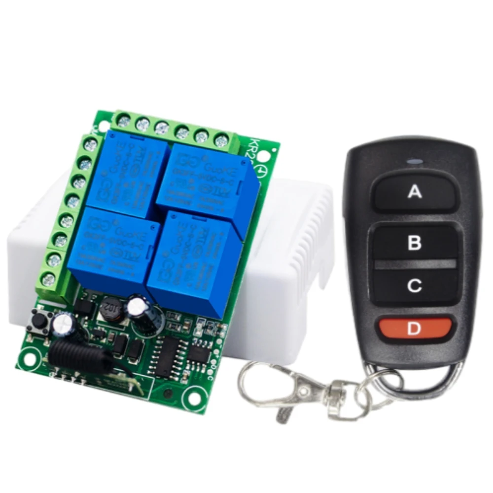 AC90-220V 433MHZ 4 Way Relay Module Wireless Controller Receiver Supports Jog Self-Locking Interlocking Mode for Gate Door LED