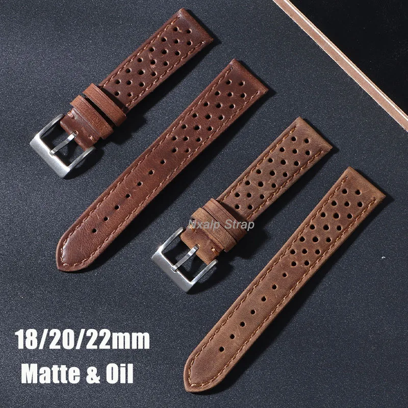 Retro Cowhide Leatehr Watch Band 18mm 20mm 22mm Matte&Oil Leather Strap for Tag Heuer for Seiko Bracelet Watchband Accessories