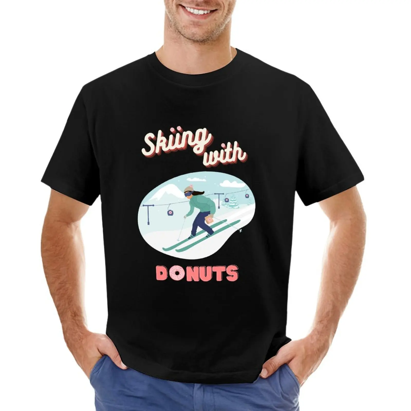 Skiing with Donuts Pink Tee T-Shirt anime figures plus size tops Short sleeve tee men