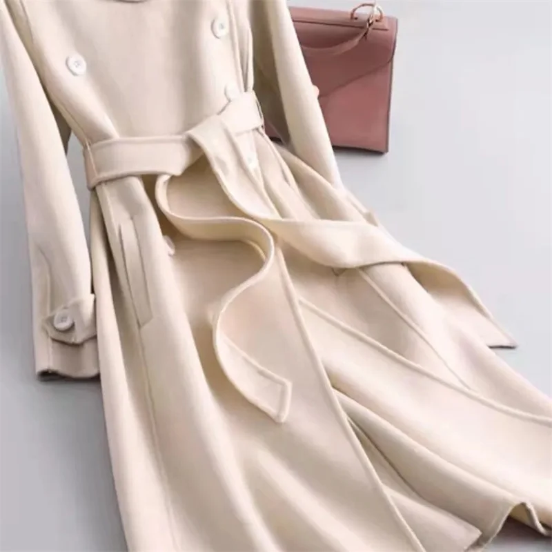 

Double-Sided Woolen Coat Women's New Style 2025 Korean Version Spring Autumn Medium Length Tweed Outerwear Cashmere Coat